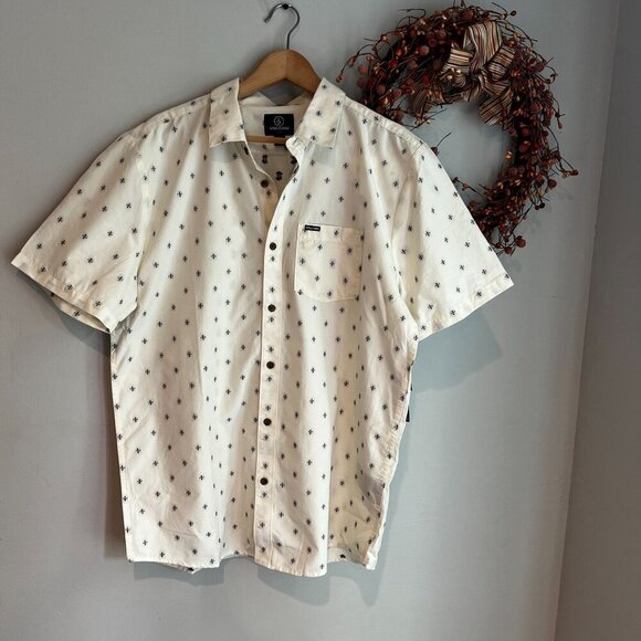 Volcom Men's Bankstone Short Sleeve Classic Fit Shirt LARGE in Dirty White - Picture 1 of 8